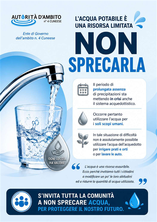 L'acqua potabile è una risorsa limitata - non sprecarla!